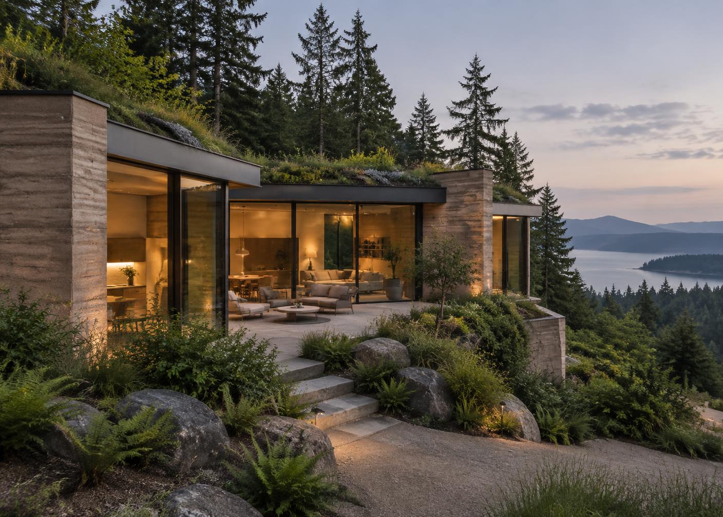 Eco-luxury residence integrated into a forest hillside
